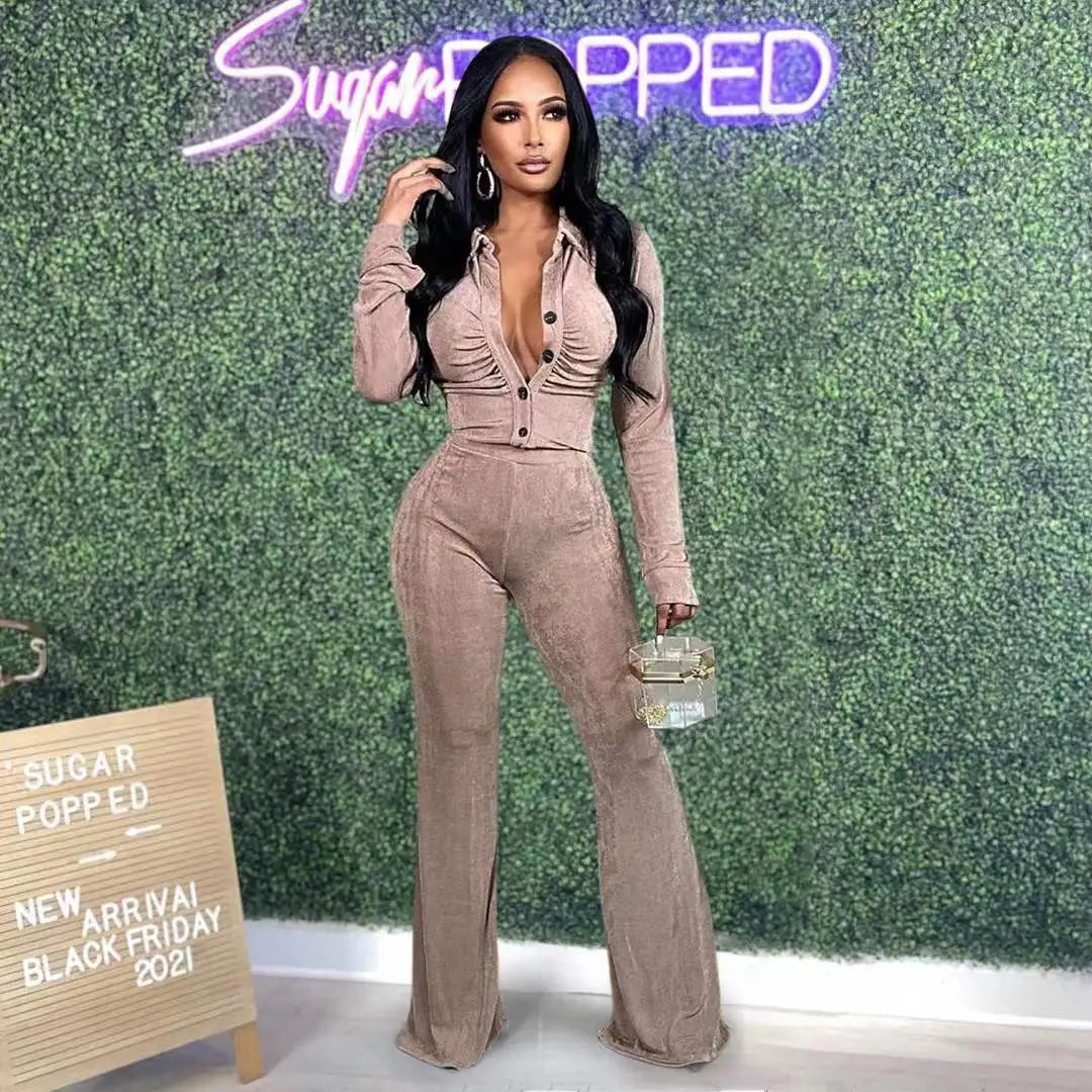 2024 Spring Women Casual Solid Velvet Sets Elegant Long Sleeve Top Pant Suits Female Two Piece Trouser Sets Fashion Tracksuit