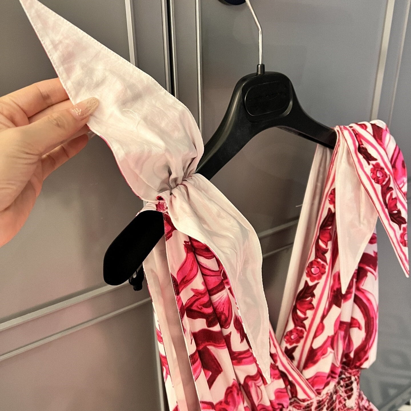 2024 Summer Cotton Print Deep V-Neck Sleeveless Strap A-line Waist Wrap Large Hem Long Dress woman maxi skirt