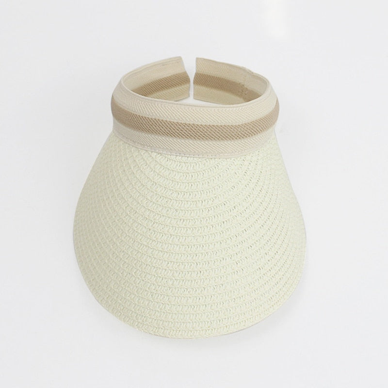 2024 Summer Empty Top Sun Hat - Female Outdoor Visor Cap Casual Shade Hat Straw Wide Large Brim Beach Sunhat Lady 0672-white