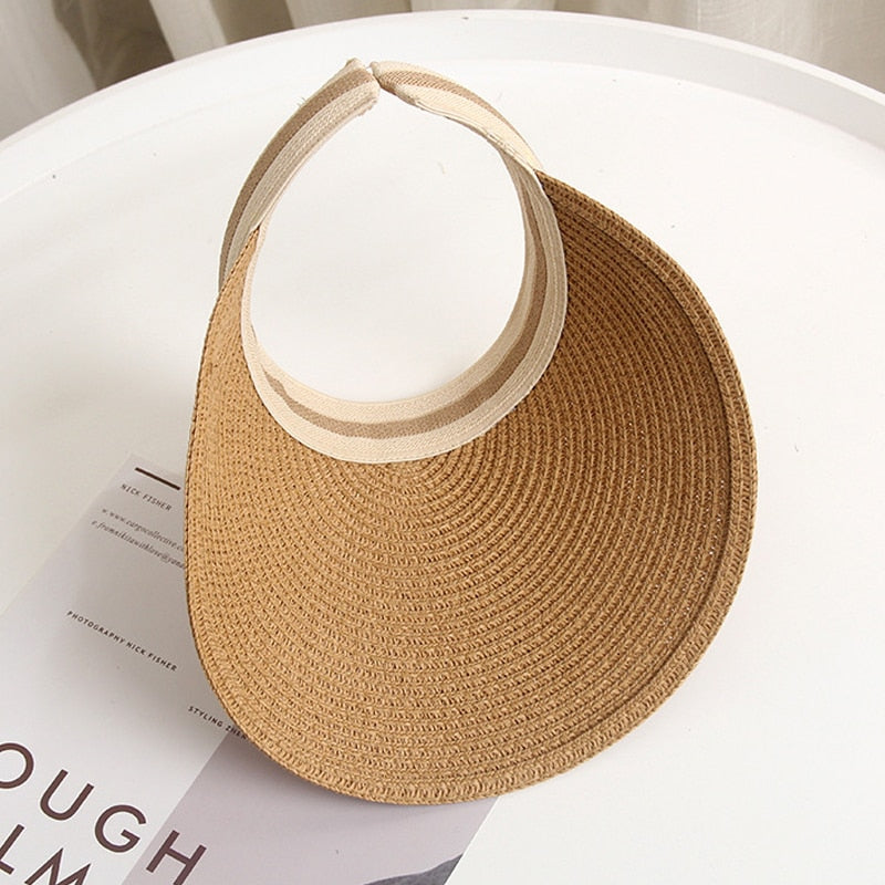 2024 Summer Empty Top Sun Hat - Female Outdoor Visor Cap Casual Shade Hat Straw Wide Large Brim Beach Sunhat Lady