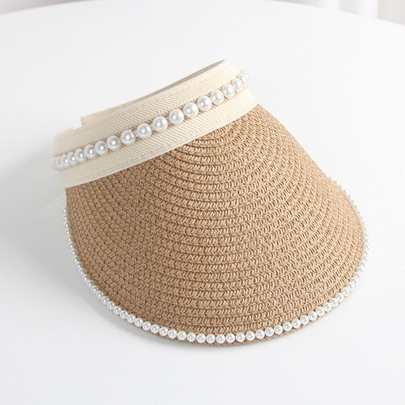 2024 Summer Empty Top Sun Hat - Female Outdoor Visor Cap Casual Shade Hat Straw Wide Large Brim Beach Sunhat Lady