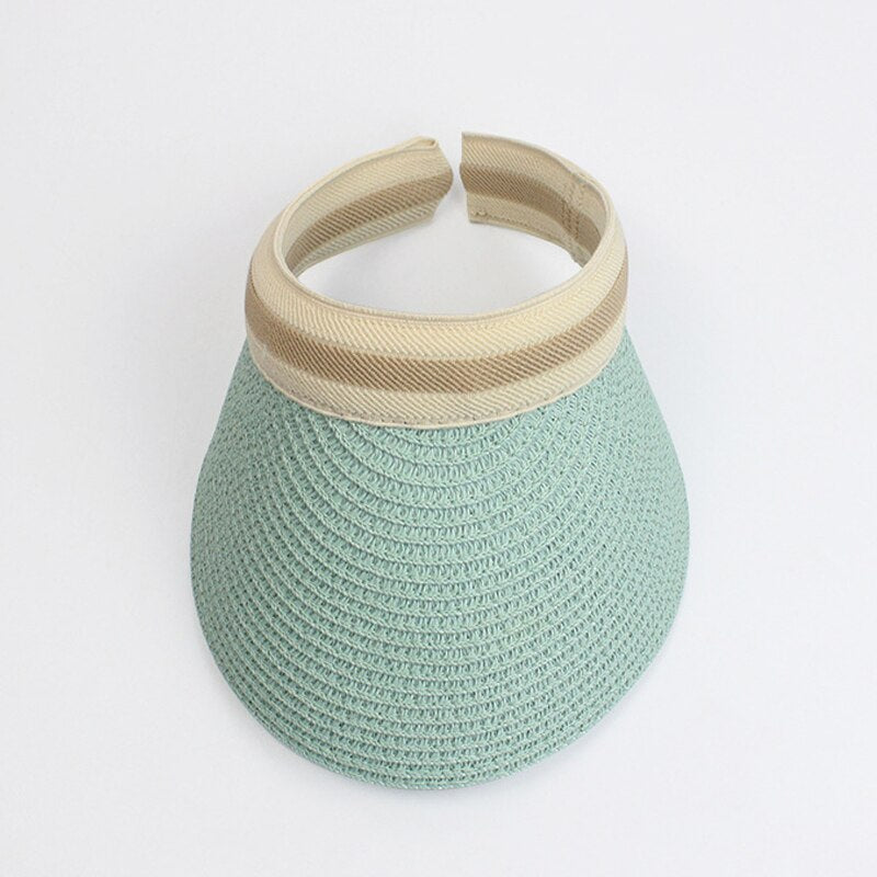 2024 Summer Empty Top Sun Hat - Female Outdoor Visor Cap Casual Shade Hat Straw Wide Large Brim Beach Sunhat Lady 0672-Green