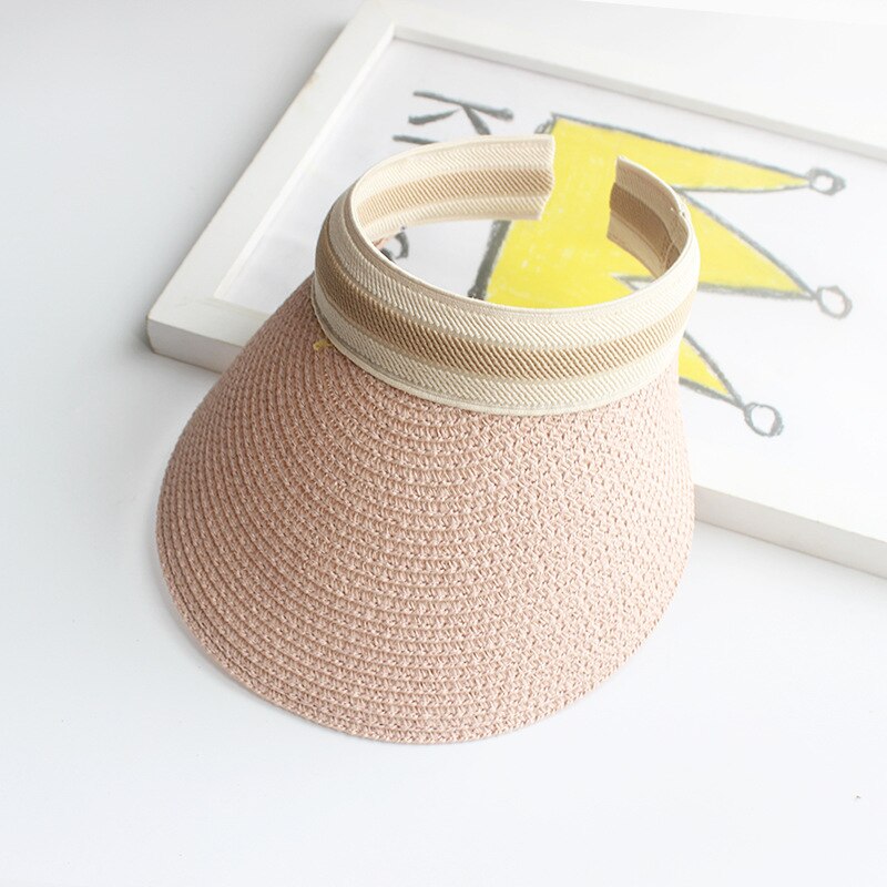 2024 Summer Empty Top Sun Hat - Female Outdoor Visor Cap Casual Shade Hat Straw Wide Large Brim Beach Sunhat Lady 0672-Pink