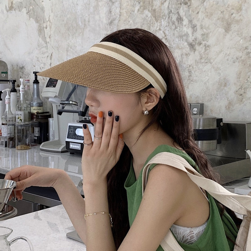 2024 Summer Empty Top Sun Hat - Female Outdoor Visor Cap Casual Shade Hat Straw Wide Large Brim Beach Sunhat Lady