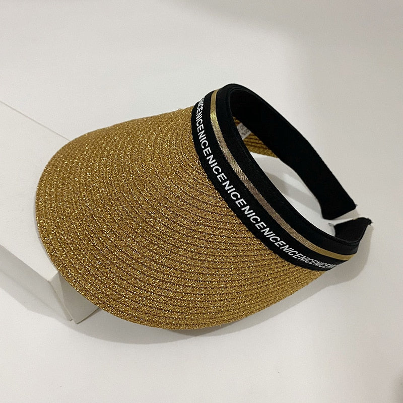 2024 Summer Empty Top Sun Hat - Female Outdoor Visor Cap Casual Shade Hat Straw Wide Large Brim Beach Sunhat Lady Style 12