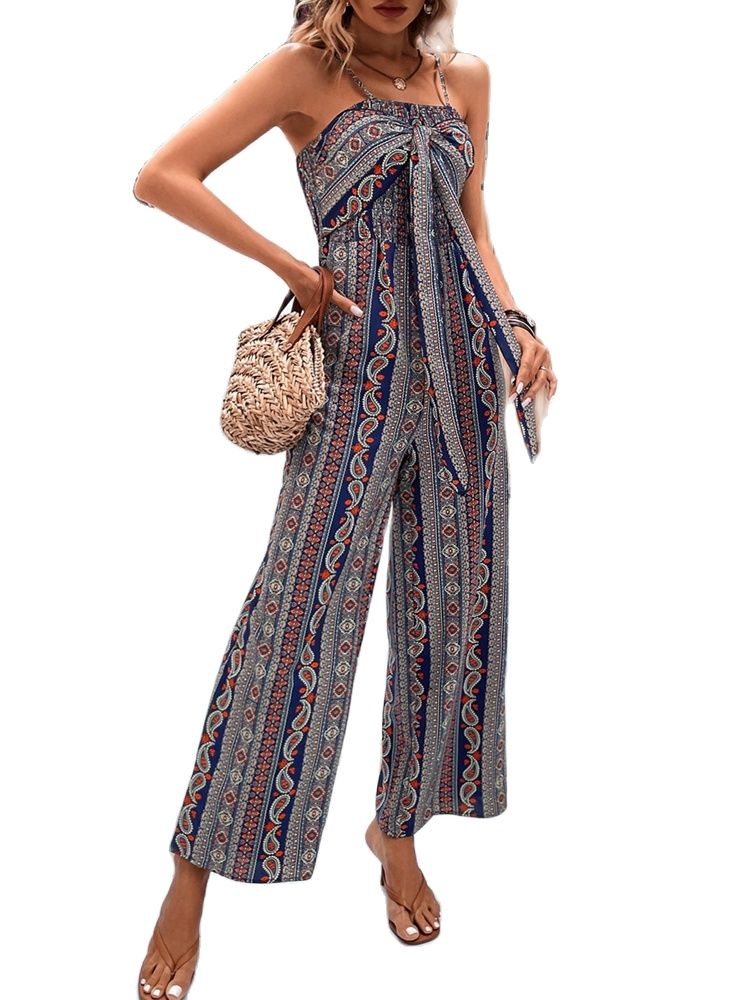2024 Summer Fashion Women's Wrap Python Suspender Wide Leg Jumpsuit