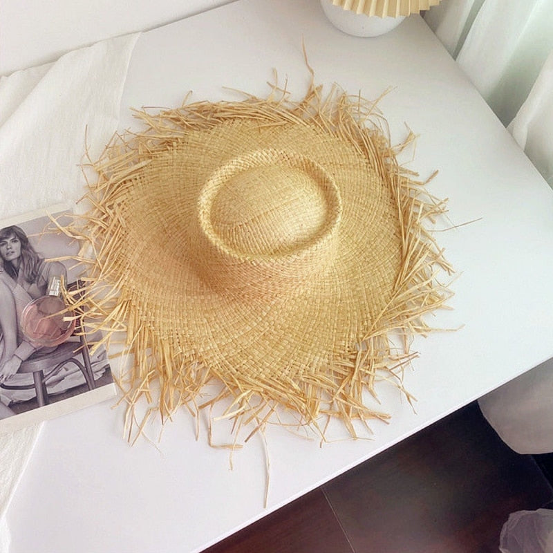 Summer Natural Raffia Straw Hat Large Wide Brim Sun Hats for Women Panama Ladies UPF Travel Holiday Beige Beach Floppy Hat