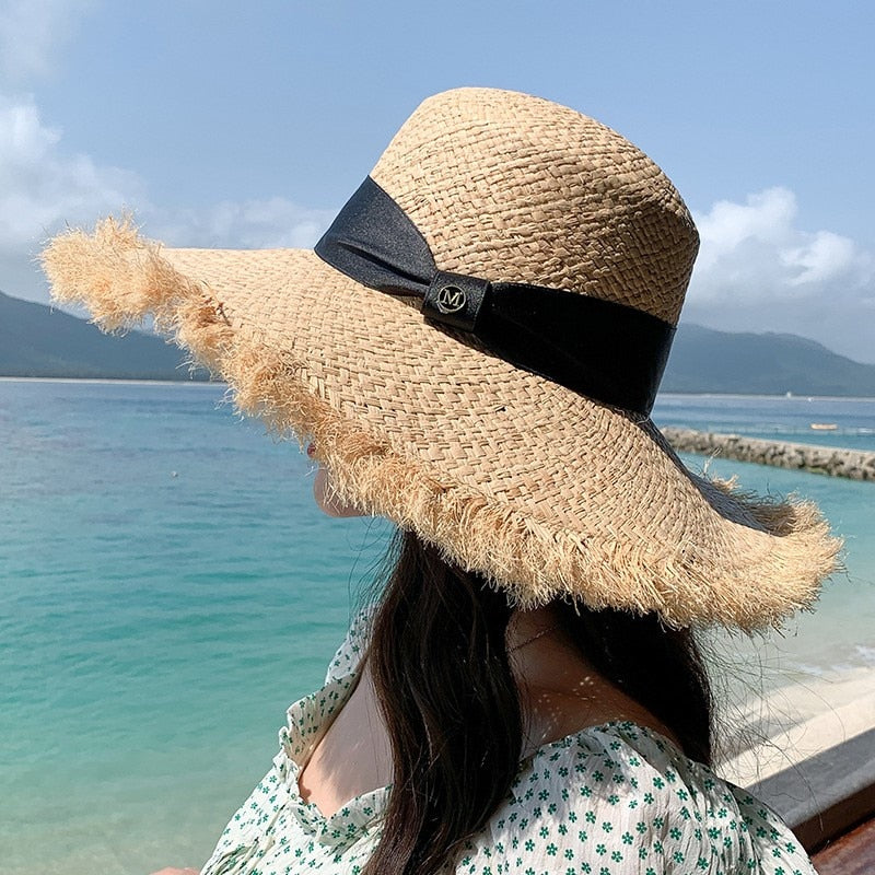 Summer Natural Raffia Straw Hat Large Wide Brim Sun Hats for Women Panama Ladies UPF Travel Holiday Beige Beach Floppy Hat like picture 6