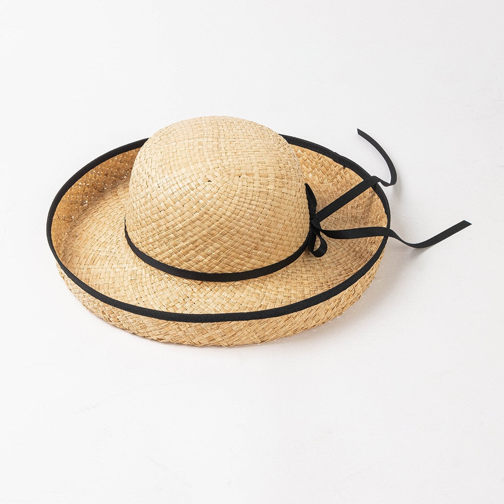 Summer Natural Raffia Straw Hat Large Wide Brim Sun Hats for Women Panama Ladies UPF Travel Holiday Beige Beach Floppy Hat like picture 15