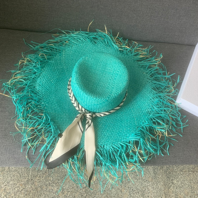 Summer Natural Raffia Straw Hat Large Wide Brim Sun Hats for Women Panama Ladies UPF Travel Holiday Beige Beach Floppy Hat like picture 8