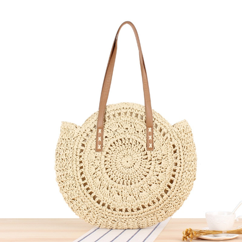 2024 Summer Round Straw Bags for Women Rattan Bag Handmade Woven Beach CrossBody Bag Female Message Handbag Totes