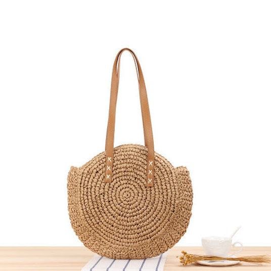 2024 Summer Round Straw Bags for Women Rattan Bag Handmade Woven Beach CrossBody Bag Female Message Handbag Totes C