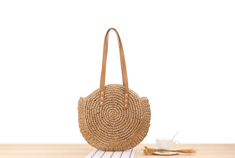 2024 Summer Round Straw Bags for Women Rattan Bag Handmade Woven Beach CrossBody Bag Female Message Handbag Totes C