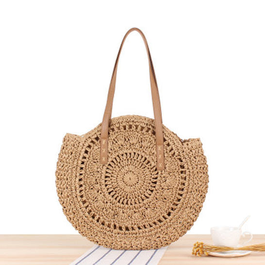 2024 Summer Round Straw Bags for Women Rattan Bag Handmade Woven Beach CrossBody Bag Female Message Handbag Totes A