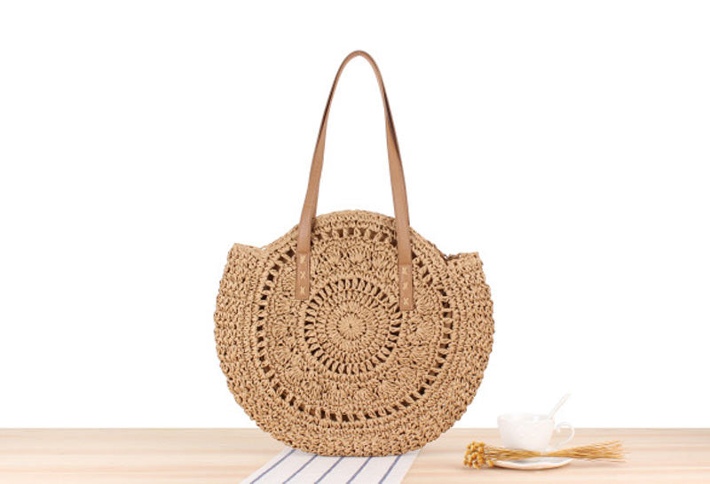 2024 Summer Round Straw Bags for Women Rattan Bag Handmade Woven Beach CrossBody Bag Female Message Handbag Totes A