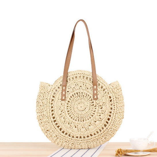 2024 Summer Round Straw Bags for Women Rattan Bag Handmade Woven Beach CrossBody Bag Female Message Handbag Totes B