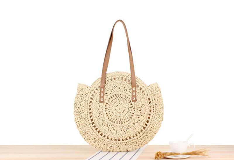 2024 Summer Round Straw Bags for Women Rattan Bag Handmade Woven Beach CrossBody Bag Female Message Handbag Totes B