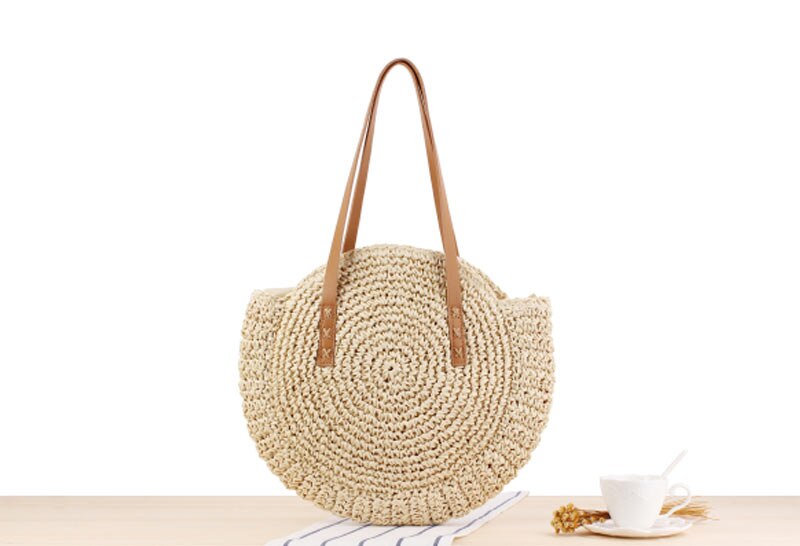 2024 Summer Round Straw Bags for Women Rattan Bag Handmade Woven Beach CrossBody Bag Female Message Handbag Totes D