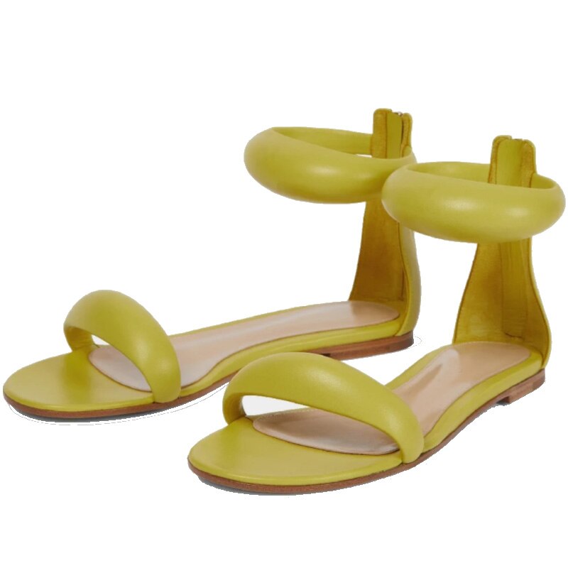 2024 Summer Sexy Flat Sandals Simple Fish Mouth Zipper Women's Shoes Gold Silver Black Green White Brown Big Size Army Green