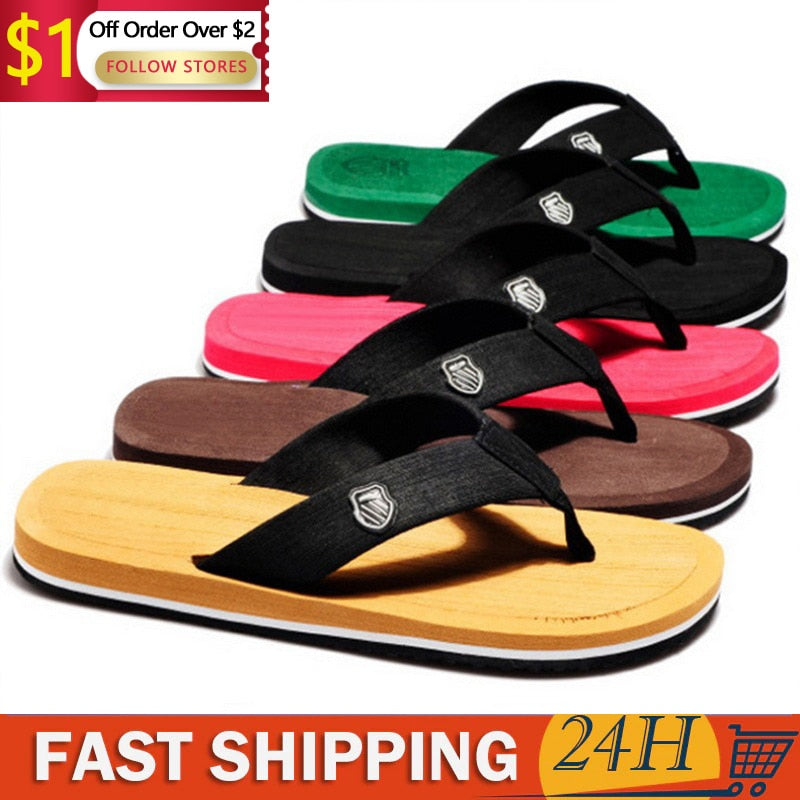 2024 Summer Slippers Men Flip Flops Beach Sandals Non-slip Casual Flat Shoes Slippers Indoor House Shoes for Men Outdoor Slides AMAIO