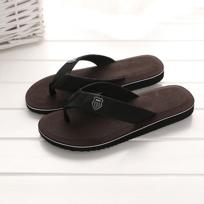 2024 Summer Slippers Men Flip Flops Beach Sandals Non-slip Casual Flat Shoes Slippers Indoor House Shoes for Men Outdoor Slides Dark Brown