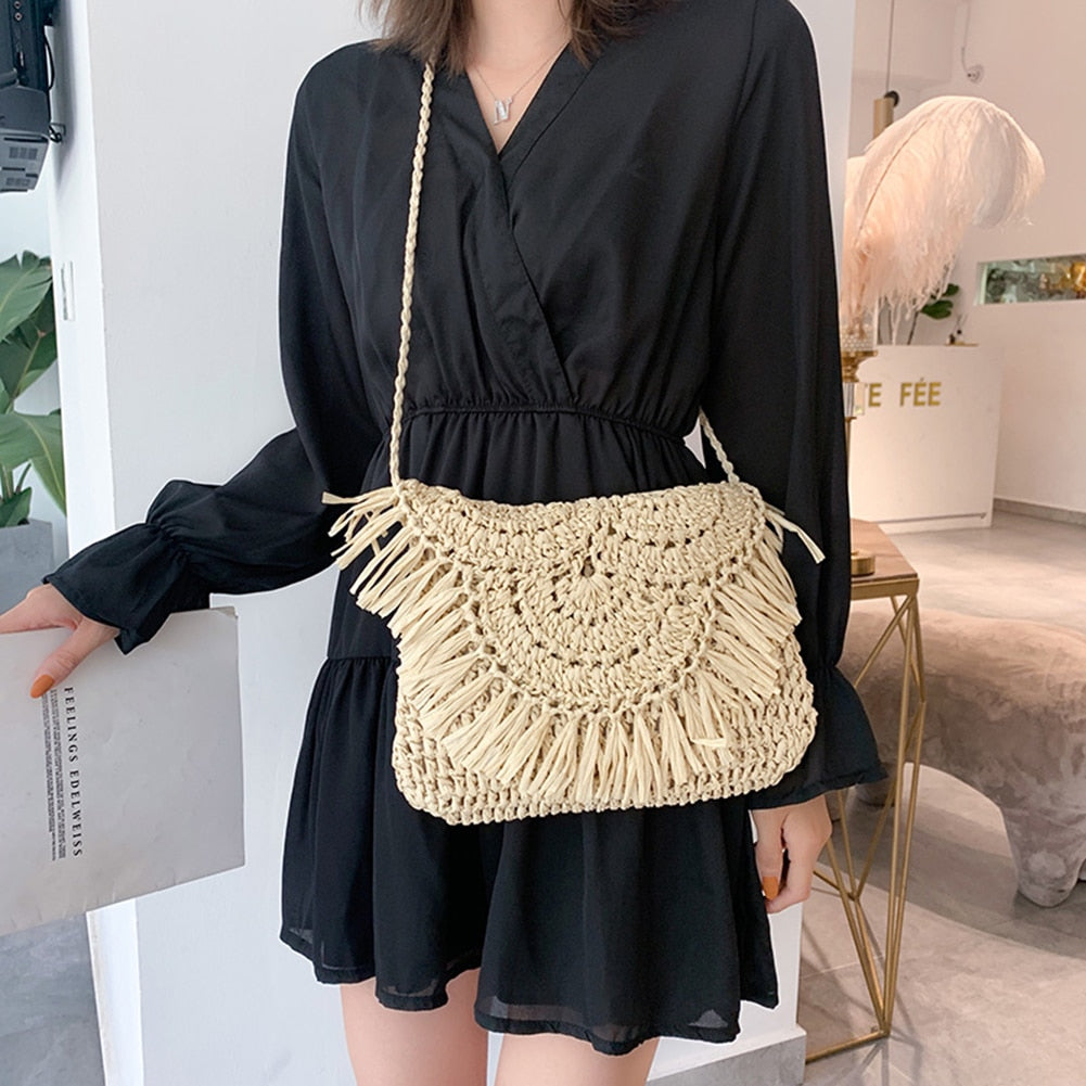 2024 Summer Straw Bags For Women Handmade Tassel Beach Bags Raffia Rattan Woven Handbags Female Vacation Crossbody Bags Clutch