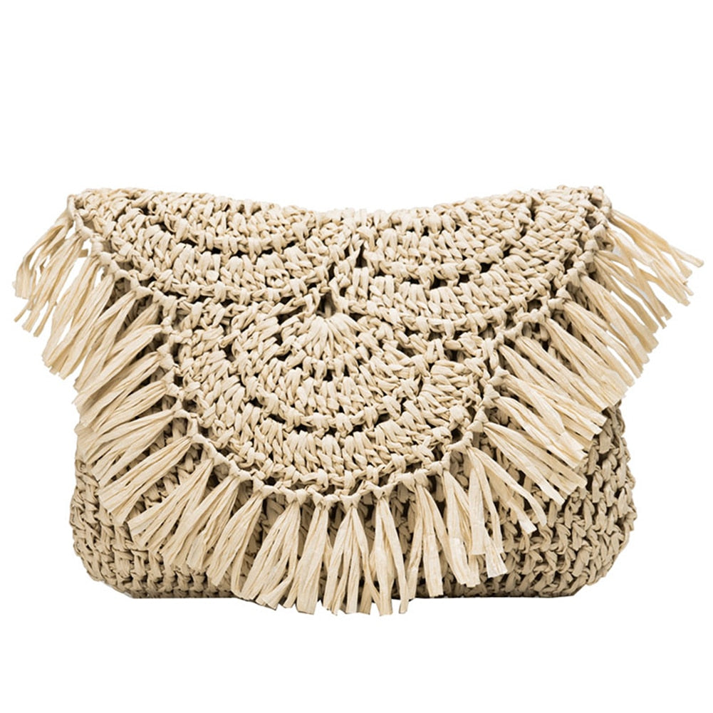 2024 Summer Straw Bags For Women Handmade Tassel Beach Bags Raffia Rattan Woven Handbags Female Vacation Crossbody Bags Clutch Type F