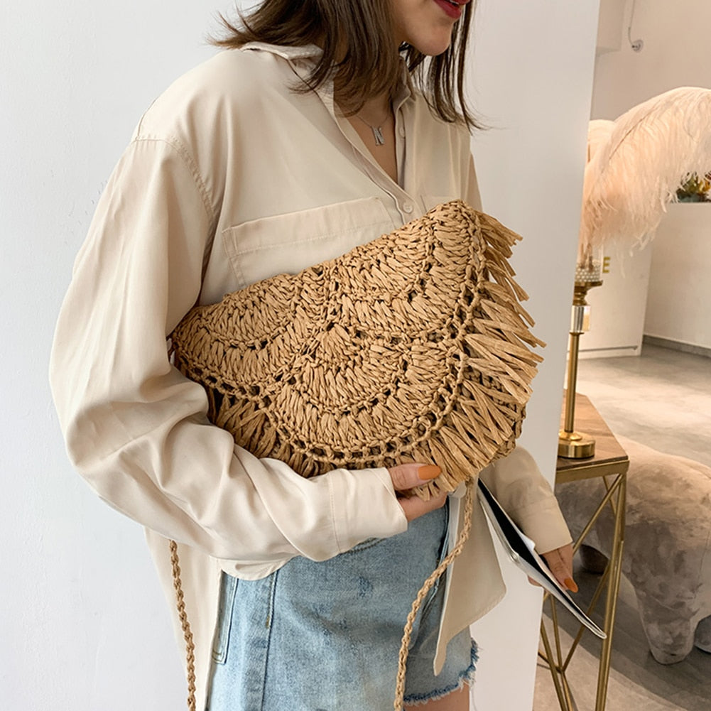 2024 Summer Straw Bags For Women Handmade Tassel Beach Bags Raffia Rattan Woven Handbags Female Vacation Crossbody Bags Clutch AMAIO