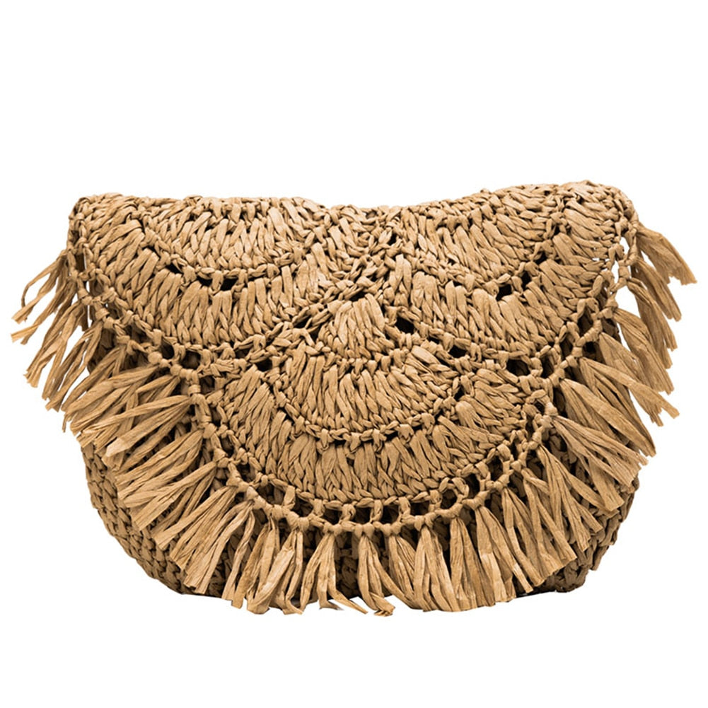 2024 Summer Straw Bags For Women Handmade Tassel Beach Bags Raffia Rattan Woven Handbags Female Vacation Crossbody Bags Clutch Type G