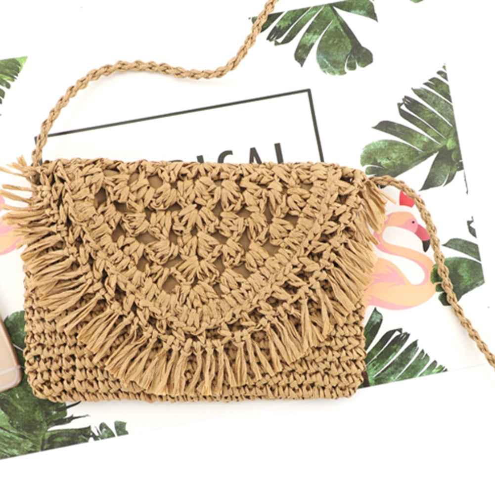 2024 Summer Straw Bags For Women Handmade Tassel Beach Bags Raffia Rattan Woven Handbags Female Vacation Crossbody Bags Clutch Type A