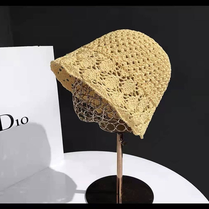 2024 Summer Sunscreen Hat Women's Net Red ins Korean Bucket Hat Hollow out Fisherman Basin Hat Outdoor Knitted Sun Shield Hat 17 55-58CM