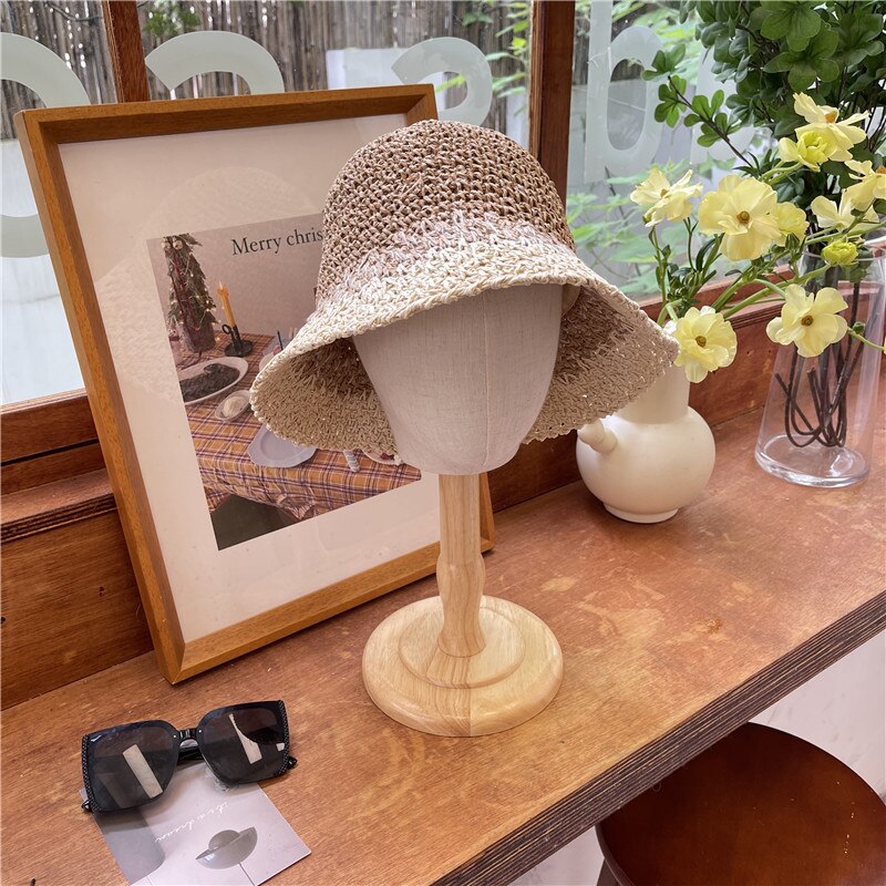 2024 Summer Sunscreen Hat Women's Net Red ins Korean Bucket Hat Hollow out Fisherman Basin Hat Outdoor Knitted Sun Shield Hat 23 55-58CM