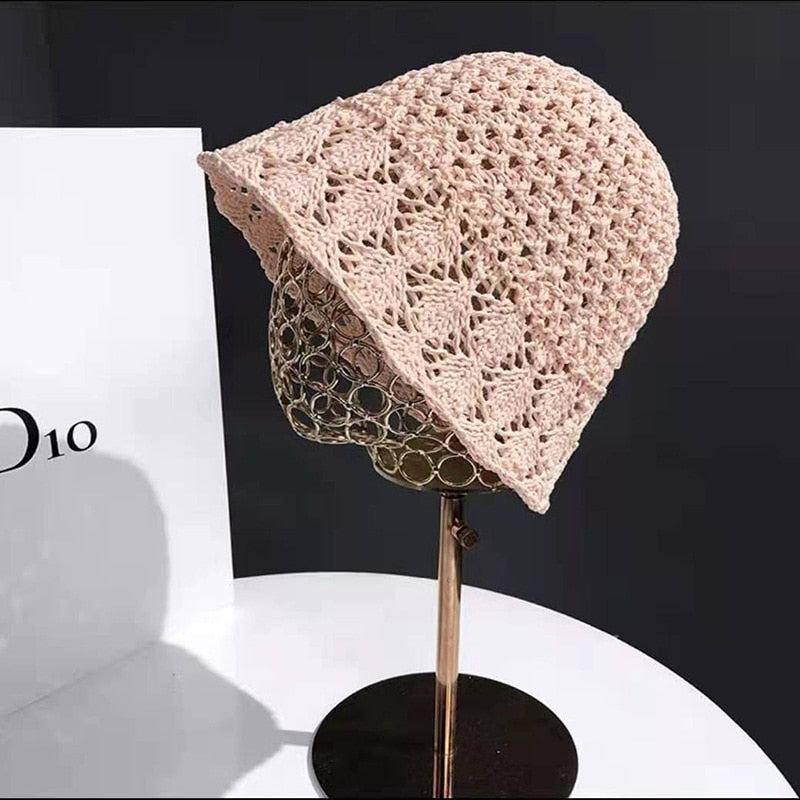 2024 Summer Sunscreen Hat Women's Net Red ins Korean Bucket Hat Hollow out Fisherman Basin Hat Outdoor Knitted Sun Shield Hat 18 55-58CM