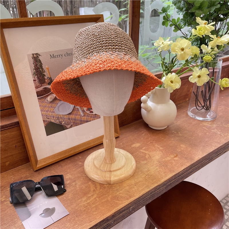 2024 Summer Sunscreen Hat Women's Net Red ins Korean Bucket Hat Hollow out Fisherman Basin Hat Outdoor Knitted Sun Shield Hat 25 55-58CM