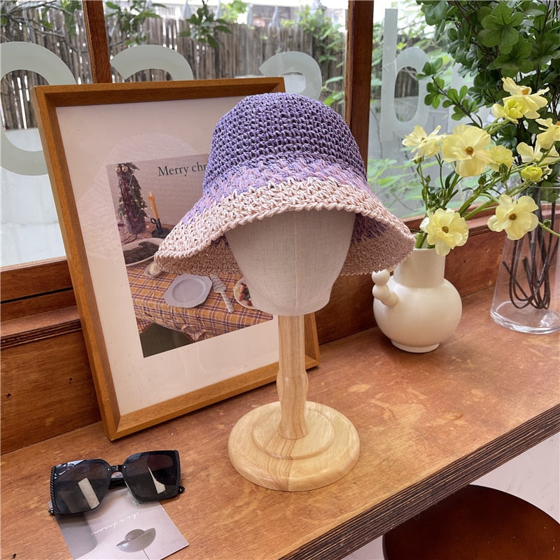 2024 Summer Sunscreen Hat Women's Net Red ins Korean Bucket Hat Hollow out Fisherman Basin Hat Outdoor Knitted Sun Shield Hat 22 55-58CM