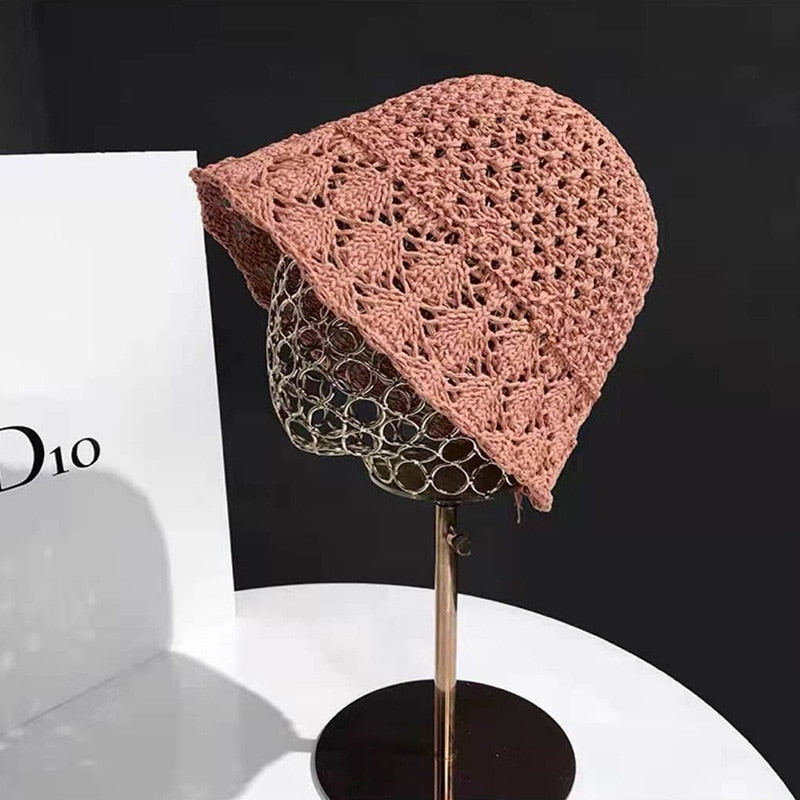 2024 Summer Sunscreen Hat Women's Net Red ins Korean Bucket Hat Hollow out Fisherman Basin Hat Outdoor Knitted Sun Shield Hat 16 55-58CM