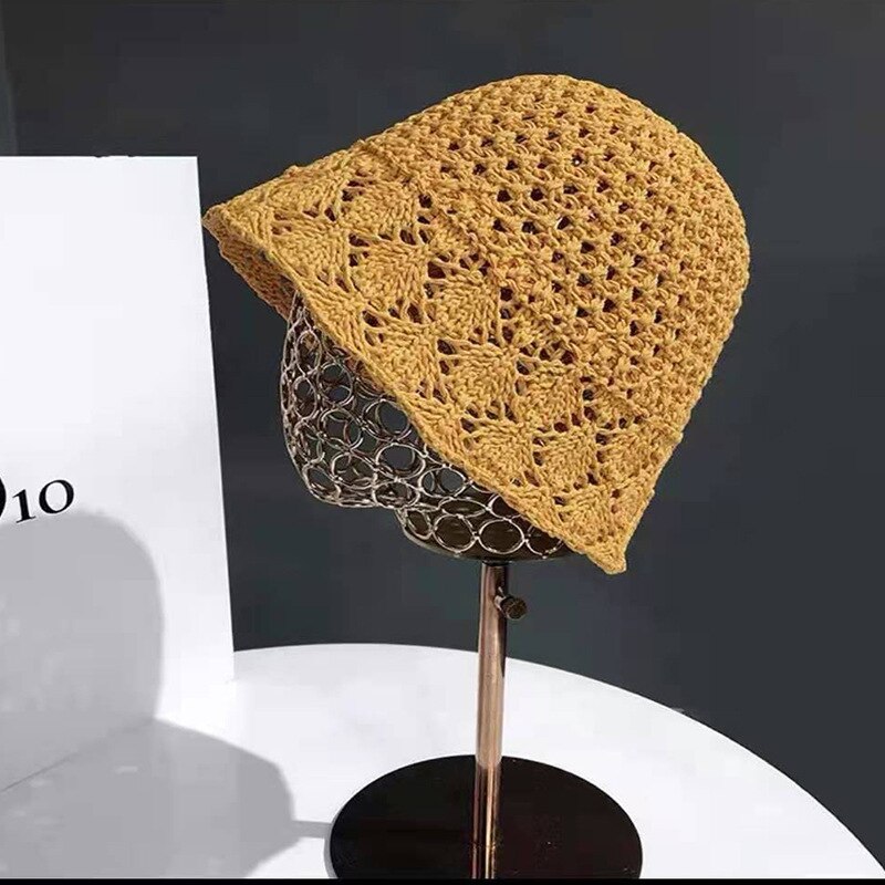 2024 Summer Sunscreen Hat Women's Net Red ins Korean Bucket Hat Hollow out Fisherman Basin Hat Outdoor Knitted Sun Shield Hat 19 55-58CM