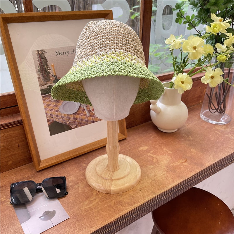 2024 Summer Sunscreen Hat Women's Net Red ins Korean Bucket Hat Hollow out Fisherman Basin Hat Outdoor Knitted Sun Shield Hat 24 55-58CM