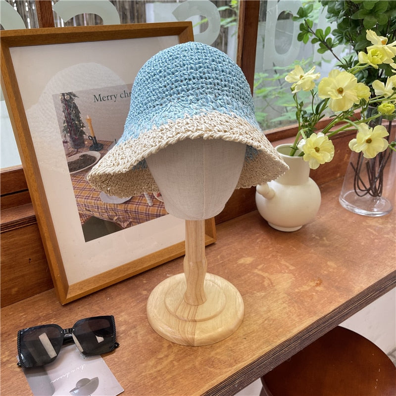 2024 Summer Sunscreen Hat Women's Net Red ins Korean Bucket Hat Hollow out Fisherman Basin Hat Outdoor Knitted Sun Shield Hat 26 55-58CM