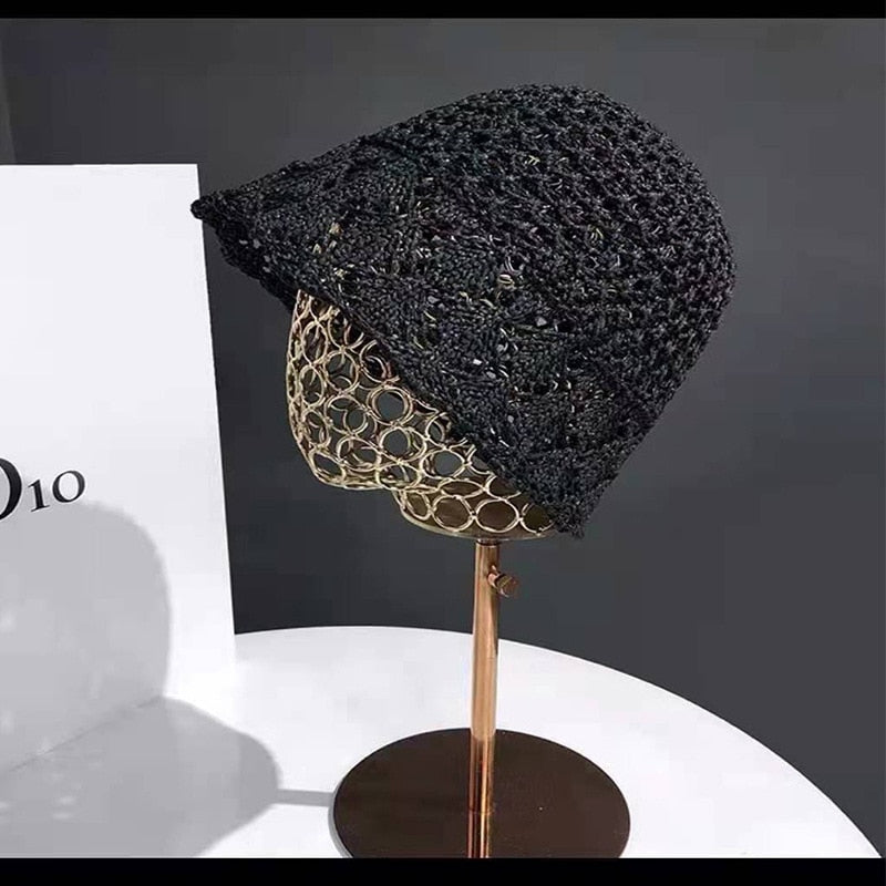 2024 Summer Sunscreen Hat Women's Net Red ins Korean Bucket Hat Hollow out Fisherman Basin Hat Outdoor Knitted Sun Shield Hat 20 55-58CM