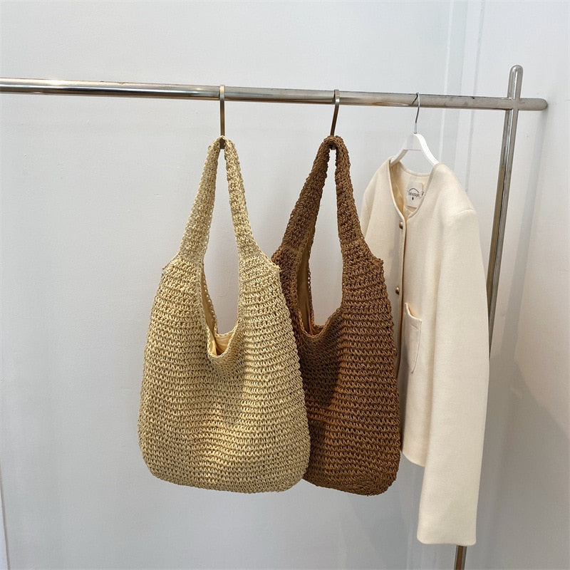 2024 Summer Women's Bag Soft Straw Bag Casual Long Woven Shoulder Bag Popular Light Travel Beach Bag