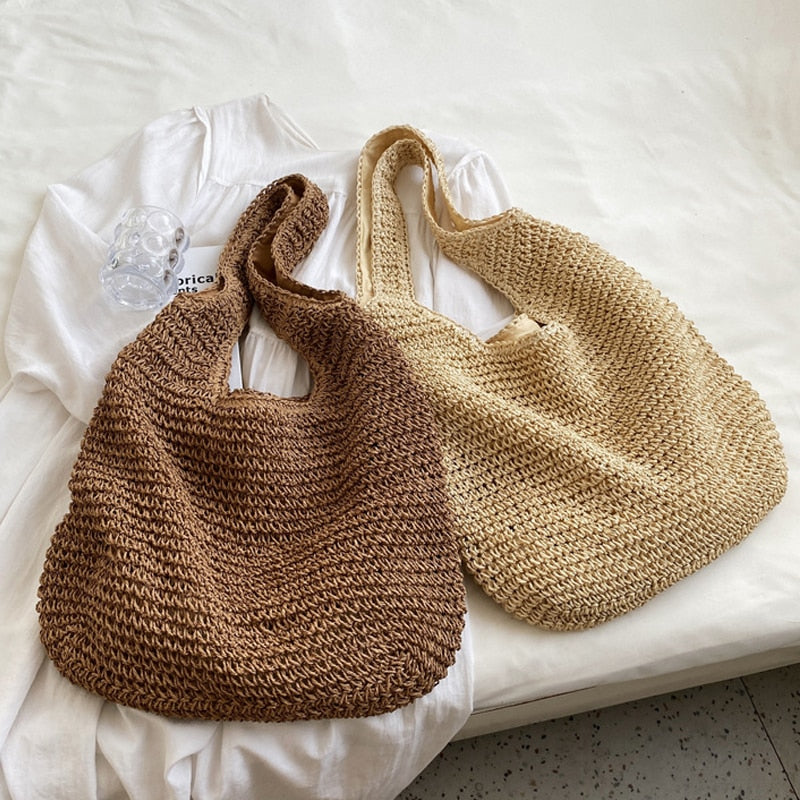 2024 Summer Women's Bag Soft Straw Bag Casual Long Woven Shoulder Bag Popular Light Travel Beach Bag AMAIO