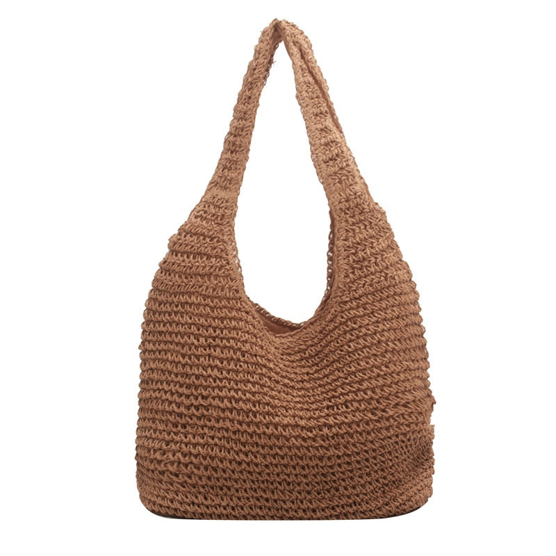 2024 Summer Women's Bag Soft Straw Bag Casual Long Woven Shoulder Bag Popular Light Travel Beach Bag brown