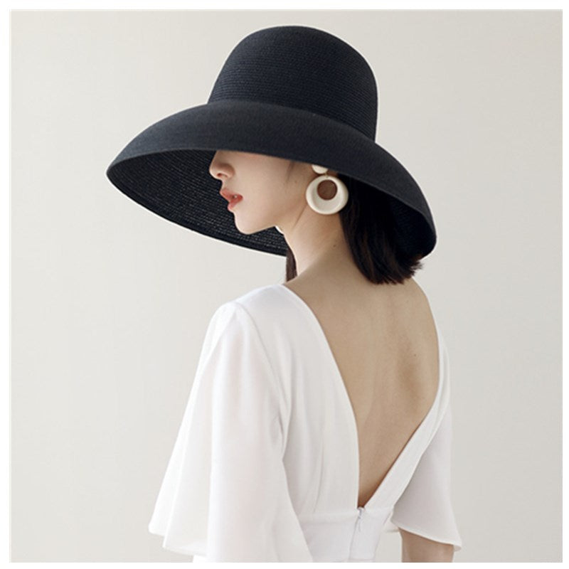 2024 Summer hat new female sun hat folding beach hat big brim travel sunscreen Hepburn wind sun hat travel