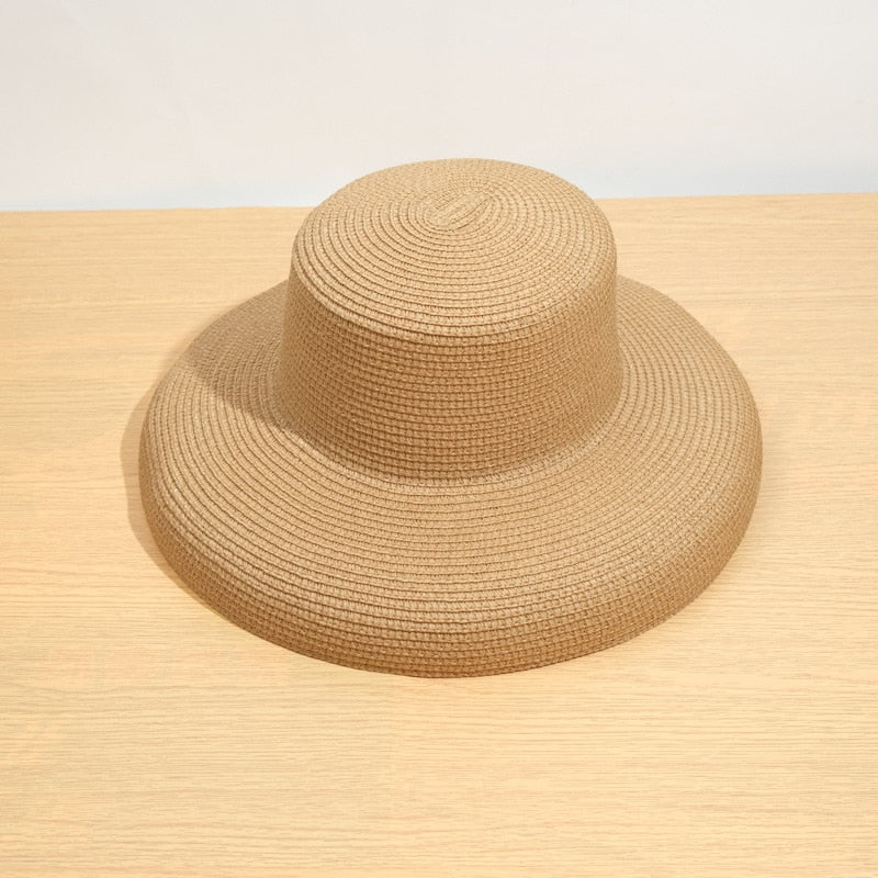 2024 Summer hat new female sun hat folding beach hat big brim travel sunscreen Hepburn wind sun hat travel 7 55-58CM