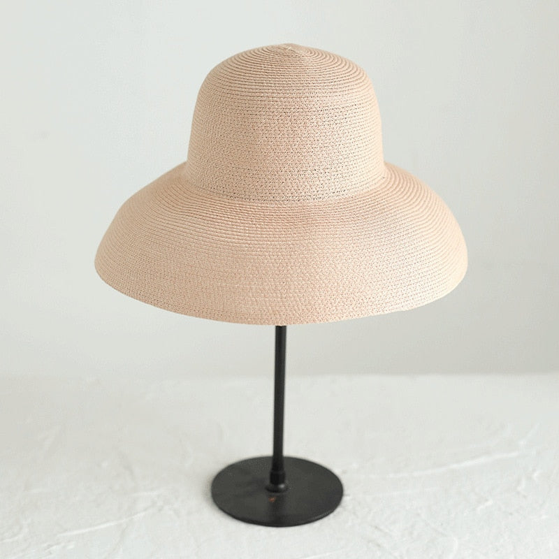 2024 Summer hat new female sun hat folding beach hat big brim travel sunscreen Hepburn wind sun hat travel 5 55-58CM
