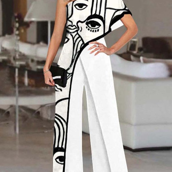 2024 VONDA Women's Summer Rompers Elegant Office Formal Jumpsuits Casual Solid One Shoulder Sexy Loose Party Overalls Oversized Style C White