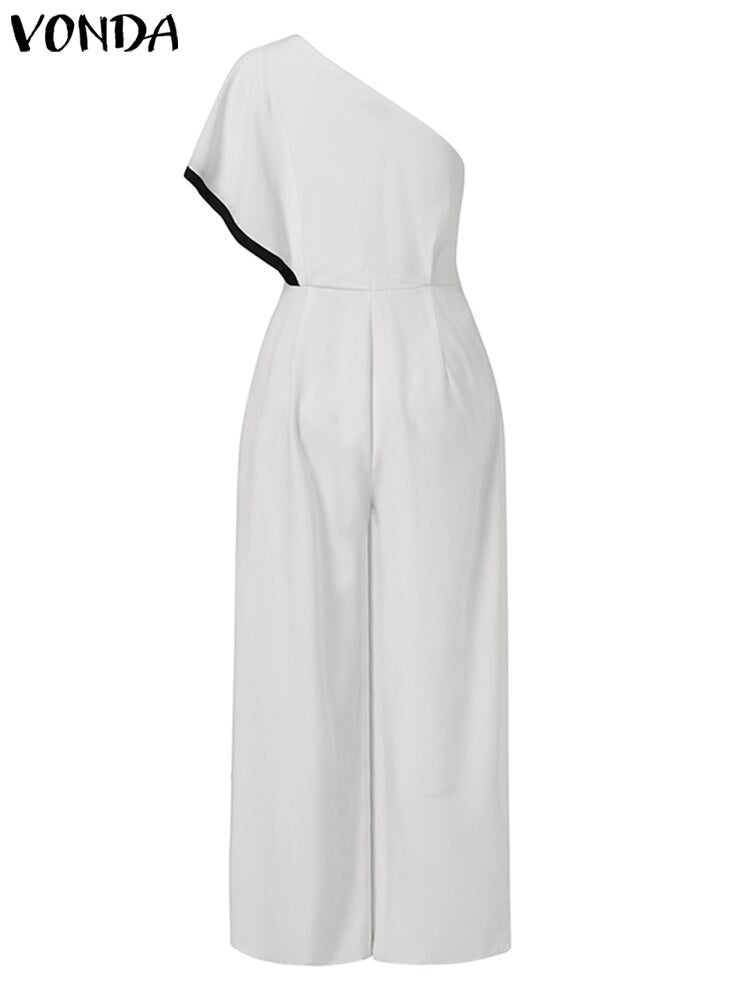 2024 VONDA Women's Summer Rompers Elegant Office Formal Jumpsuits Casual Solid One Shoulder Sexy Loose Party Overalls Oversized