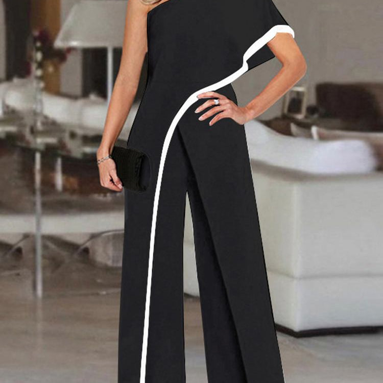 2024 VONDA Women's Summer Rompers Elegant Office Formal Jumpsuits Casual Solid One Shoulder Sexy Loose Party Overalls Oversized Black