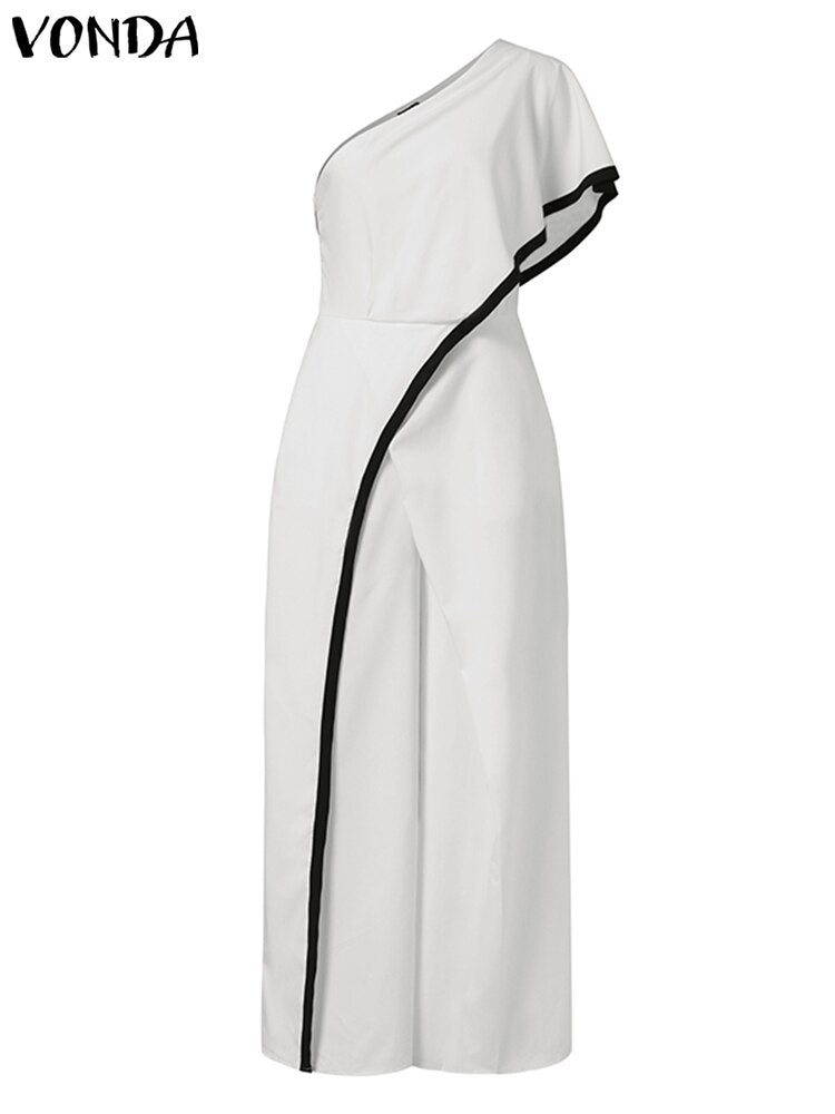 2024 VONDA Women's Summer Rompers Elegant Office Formal Jumpsuits Casual Solid One Shoulder Sexy Loose Party Overalls Oversized